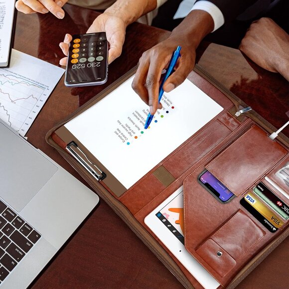 Zippered Padfolio Organizer, WRIYES Leather Planner Binder, 10.2 Inch Portfolio - Picture 5 of 6